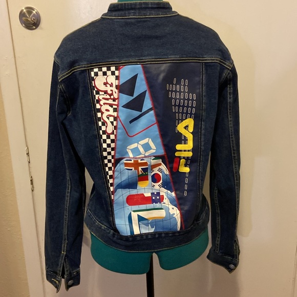 Fila Jean Jacket w/Colorful Back Zip & Button Front 2 Pockets Pristine LG - Picture 4 of 16